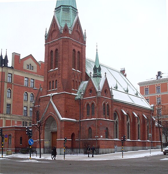The former Catholic Apostolic church in Stockholm, Sweden, built in 1889–90. Since the 1970s, it has served as a Greek Orthodox church.