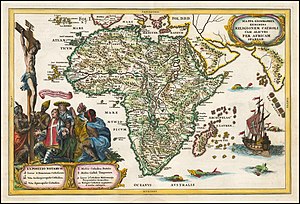 300px scherer mappa geographica exhibens religionem catholicam alicuba per africam sparsam c. 1710 uta
