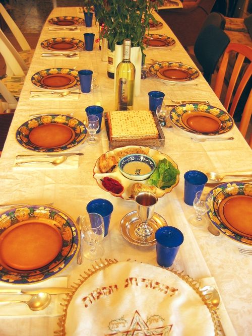 Table set for the Passover Seder