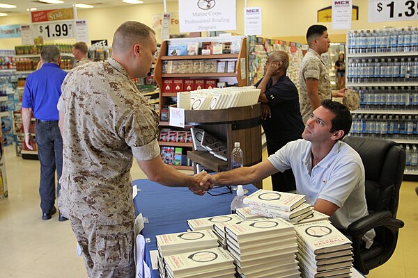 Green (right) at Camp Pendleton in 2011 to promote his book, The Way of Baseball