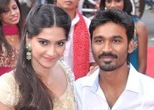 Dhanush and Sonam Kapoor at the launch of Raanjhanaa Sonam & Dhanush at the launch of 'Raanjhanaa'.jpg