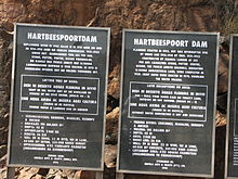 Plaque located at the dam wall gives a short history of the dam. South Africa-Hartbeespoot dam03.jpg