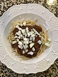 Thumbnail for File:Spaghetti with Cincinnati chili and onions.jpg