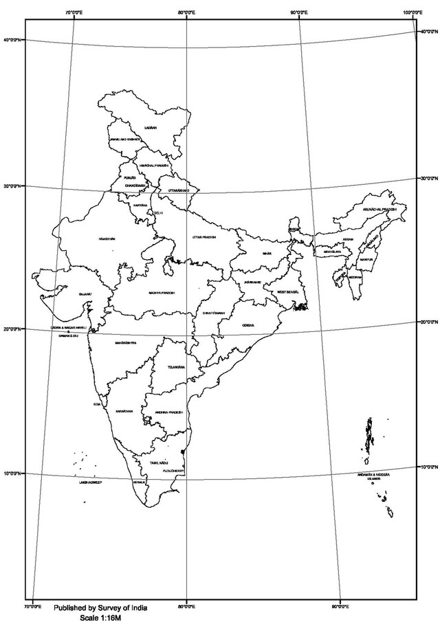 akanksha's States Boundaries Map of India Blank (Black & White) A4 70 GSM  (50 Sheets) Pack of 2 (100 Sheets) : Amazon.in: Office Products