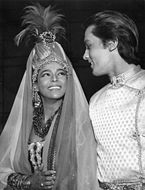 Dandridge with Alain Delon in Belgrade in 1962 on the set of La Fabuleuse Aventure de Marco Polo, a Raoul Lévy-produced French-Italian film that was abandoned due to financial issues. Years later it was released as  Marco the Magnificent without either Dandridge or Delon.