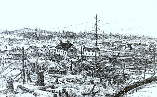 A Canadian Pacific Railway junction in Sudbury in 1888. Construction for the railway led to the discovery of high concentrations of nickel-copper ore 