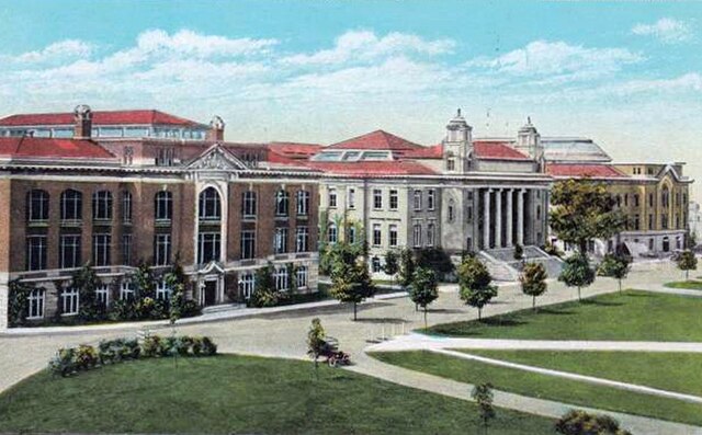 From left to right: Bowne Hall, Carnegie Library, Archbold Gymnasium