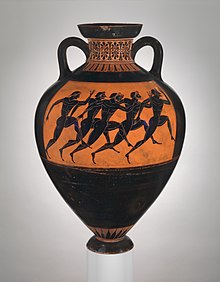 Side depicting a foot race Terracotta Panathenaic prize amphora MET DP245711.jpg