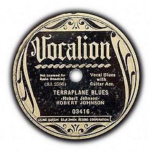 Photo of label of Johnson's "Terraplane Blues" single on Vocalion Records