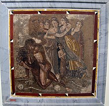 Mosaic from Chieti depicting Theseus fighting the Minotaur, National Archaeological Museum, Naples, 1st c. BC - 1st c. AD Teseo in lotta col minotauro, da chieti, s.n. 01.JPG