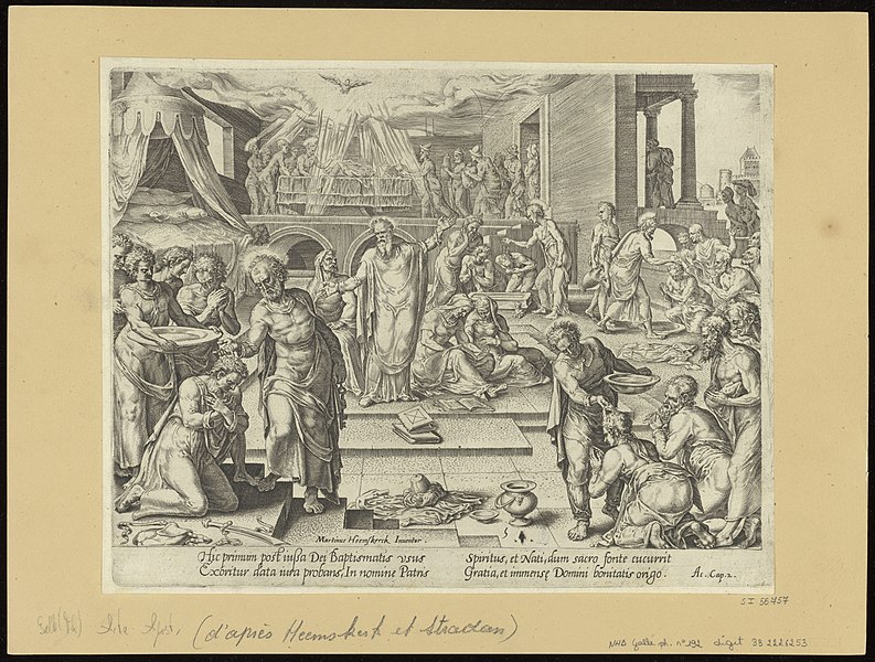 File:The Apostles Baptizing in Jerusalem 1575 print by Maarten van Heemskerck, S.I 55757, Prints Department, Royal Library of Belgium.jpg