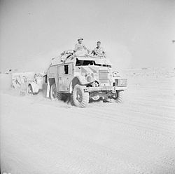 25-pounder and Quad tractor moving up to the front in the Western Desert. The British Army in North Africa 1942 E18683.jpg