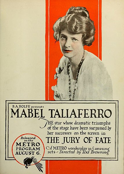 Mabel Taliaferro plays twin brother and sister in The Jury of Fate (1917), where the sister assumes the brother's place after he is killed
