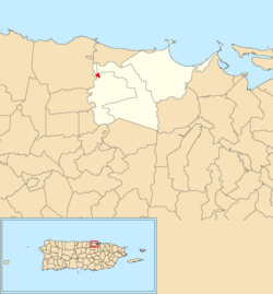 Местоположението на Toa Baja barrio-pueblo в община Toa Baja е показано в червено
