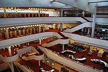 The central atrium from the upper levels of the building