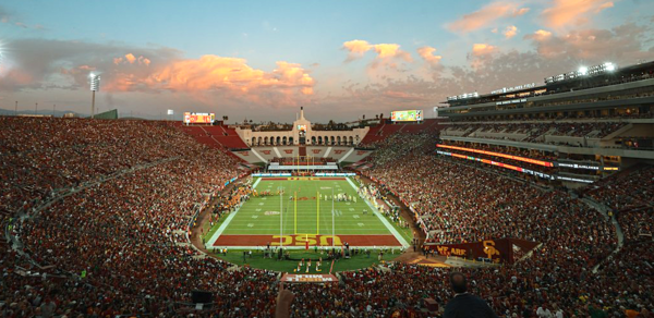 The Los Angeles Memorial Coliseum during a USC game in 2019.