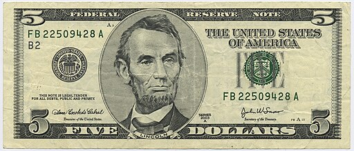 US $5 series 2003A obverse