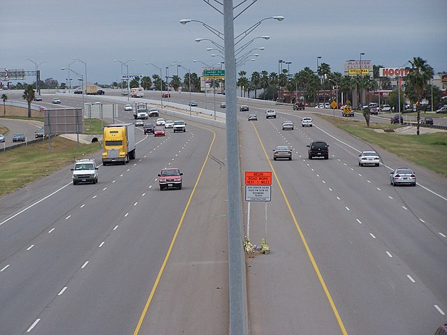U.S. Highway 83 in a major retail district of McAllen in 2005. I-2 was cosigned on this part of the route in 2013