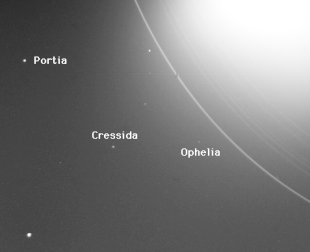 Voyager-2-Aufnahme von Cressida, Portia und Ophelia