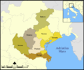 Situo de la provinco de Viĉenco kaj de la aliaj provincoj de la regiono Veneto