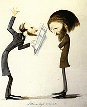 Verdi confronting the Naples censor when preparing Un ballo in maschera (caricature by Delfico)