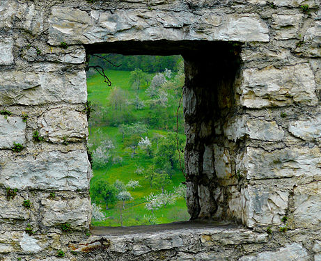 View out of the window of the ruin castle Sulzburg near Unterlenningen, Germany