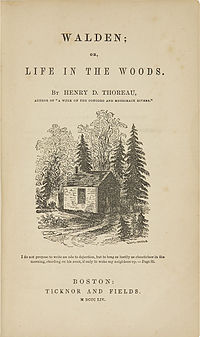 Title page of Henry Thoreau's memoir, Walden (1854) Walden Thoreau.jpg