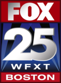 WFXT's logo from July 2006 to October 26, 2015, using a logo format also used at other Fox-owned television stations. The "25" in this logo had been used from September 22, 1997, to October 26, 2015. Wfxt 2011.png