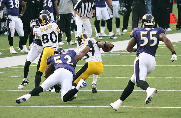 Suggs (55) and Ray Lewis playing against the Pittsburgh Steelers in 2006.