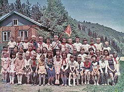 Young Pioneers at a Young Pioneer camp in Kazakh SSR. Young Pioneers in Kazakh SSR.jpg