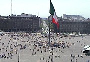 Seismic instability and the depletion of its aquifer has endangered the very foundation of Mexico City. Zocalo-mexico-city.jpg