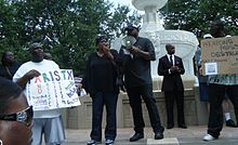 Local resident and activist Brenda Cherry speaking at the rally for Brandon McClelland, 2009 1cherryandblackwell.jpg