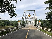 Dingman's Ferry Bridge from the New Jersey side 2018-07-27 09 41 10 View west along Sussex County Route 560 (Dingmans Ferry Bridge) just west of Old Mine Road in Sandyston Township, Sussex County, New Jersey.jpg