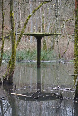 This mushroom shaped shower is the only clearly visible remain of a former open air bath