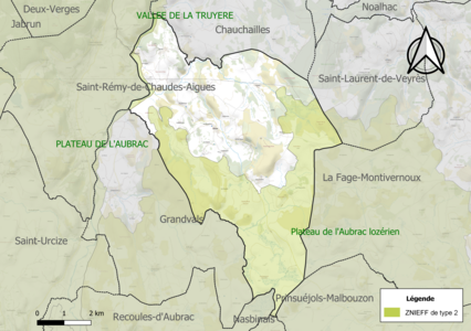 Carte des ZNIEFF de type 2 sur la commune.