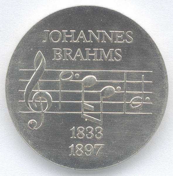 File:5 Mark DDR 1972 - 75. Todestag von Johannes Brahms - Bildseite.JPG