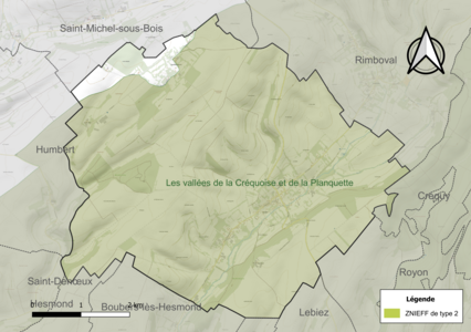 Carte de la ZNIEFF de type 2 sur la commune.