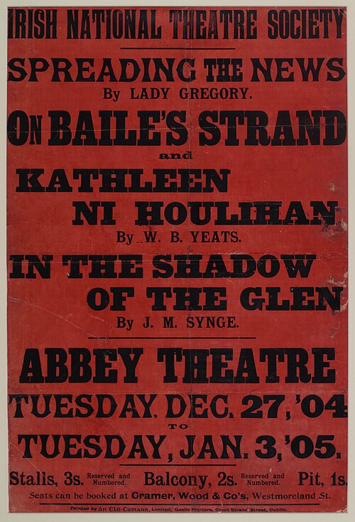 A poster for the opening run at the Abbey Theatre from 27 December 1904 to 3 January 1905