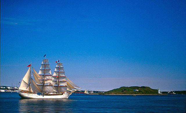 The barque Europa beside Georges Island in Halifax Harbour in 2004