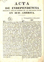 スペイン語とケチュア語で書かれた南アメリカ連合州（リオ・デ・ラ・プラタ連合州）の独立宣言
