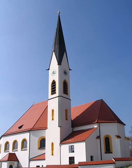 Aiglsbach Lkr Kelheim Pfarrkirche St Leonhard.JPG