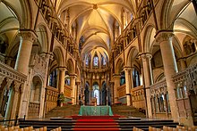 Founded in 597, Canterbury Cathedral was completely rebuilt between 1070 and 1077 Altar, Canterbury Cathedral.jpg