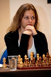 Muzychuk at chess board