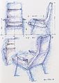 Walter Knoll, Herrenberg: Sessel mit hoher Rückenlehne. Design: Arno Votteler 1952–1953, Skizze 1999.