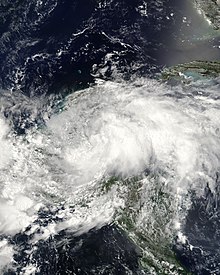 Tropical Storm Arthur after being classified as a tropical storm on May 31 Arthur 31 May 2008.jpg