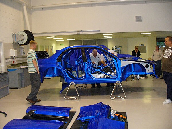 A Subaru Impreza WRC2006 being prepared by Prodrive