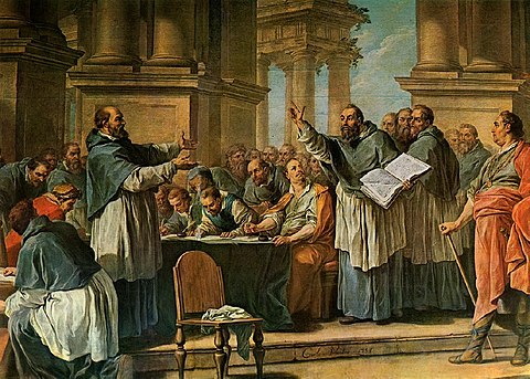 Charles-André van Loo's 18th-century Augustine arguing with Donatists.