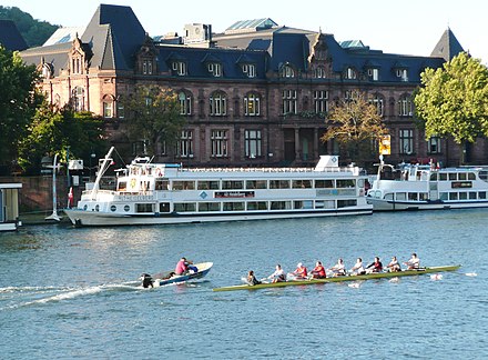 Students rowing on the Neckar river.