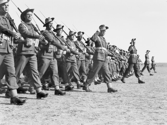 Members of the 9th Division parade at Gaza Airport in late 1942