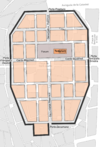 Map of Barcino superimposed on the current plan of the Gothic Quarter. Barcelona romana.png